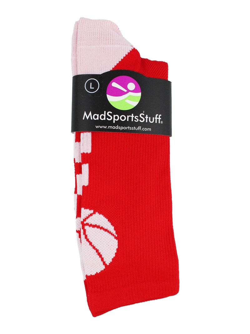 MadSportsStuff Basketball Socks with Basketball Logo Crew Socks (Scarlet/White, X-Large) - Image 3